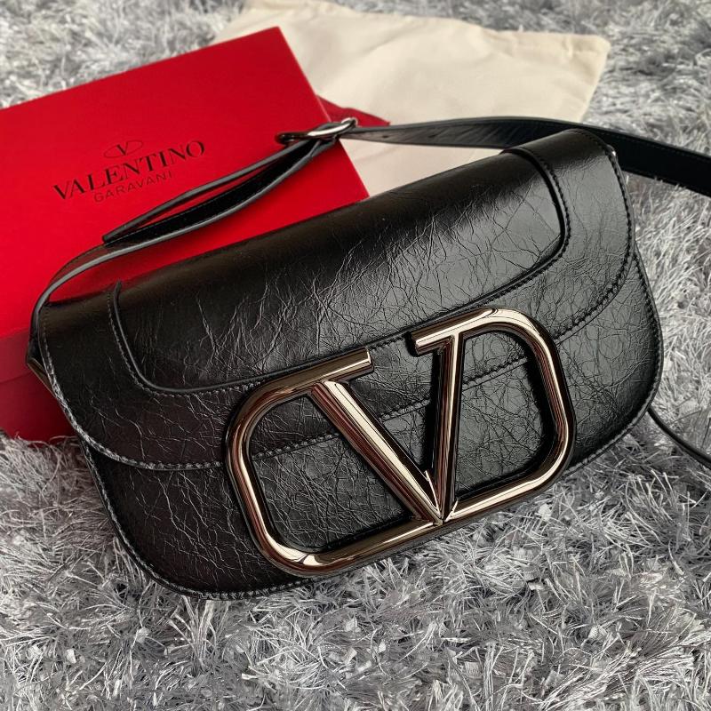 Valentino Shoulder Tote Bags VA1011 Papaya grain gun buckle black